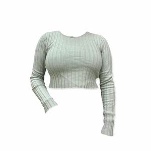 light sage green ribbed cropped sweater